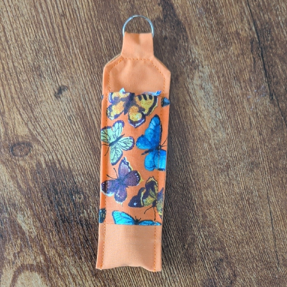 Butterfly Print Lipgloss Keychain Holder Fob Bag Charm Pen Holder